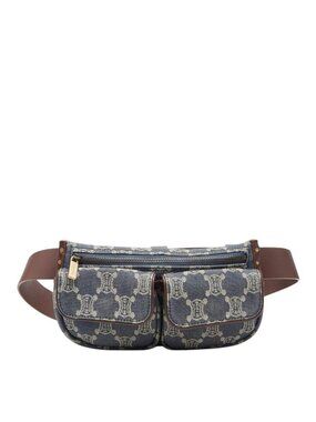 Celine Paris Macadam Belt Bag Waist Pouch Blue Brown Denim Leather